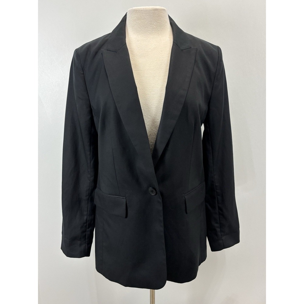 LOFT linen Blend Blazer Jacket Sz 10 Women's Black Classic Career Lined